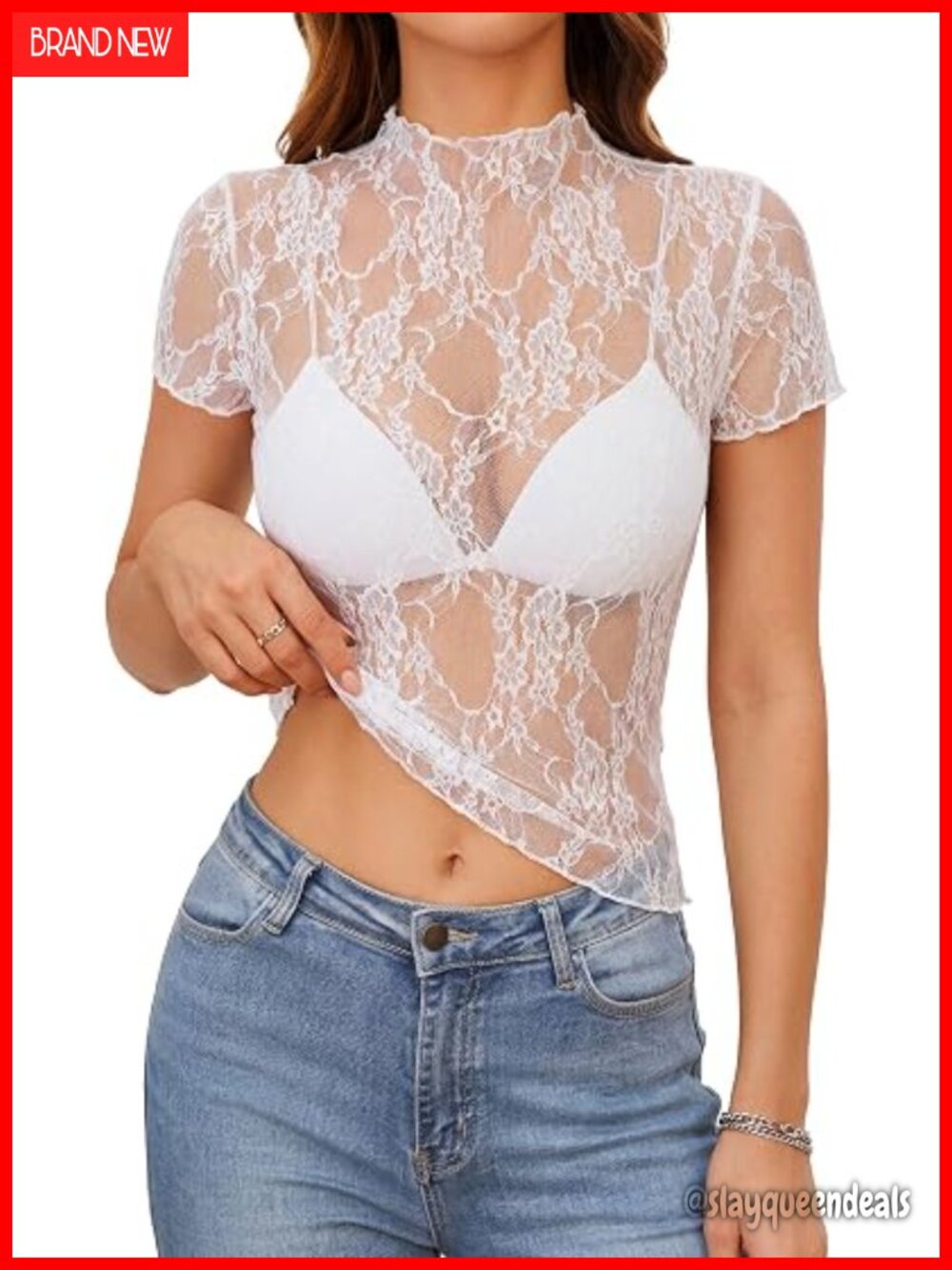 Sheer Lace Mesh Club Top Short Sleeve Slim Fit See Through
